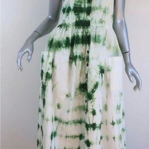 Green Tie-Dye button down Maxi Dress